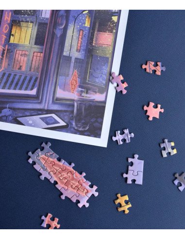 La neige qui tombe - Puzzle 1000 pièces - visuel fenetre nuit lumière pluie piece de puzzle