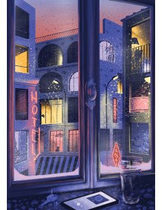 La neige qui tombe - Puzzle 1000 pièces - visuel fenetre nuit lumière pluie