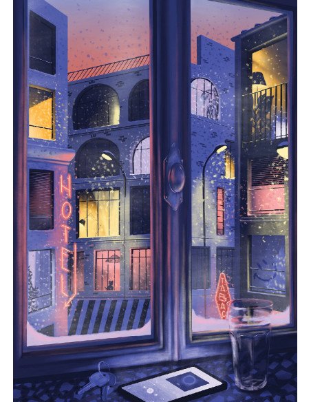 La neige qui tombe - Puzzle 1000 pièces - visuel fenetre nuit lumière pluie