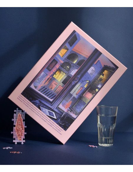 La neige qui tombe - Puzzle 1000 pièces - visuel fenetre nuit lumière pluie coté