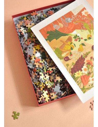 Le retour au marché - Puzzle 1000 pièces - Table aliments image puzzle visuel de la boite ouverte