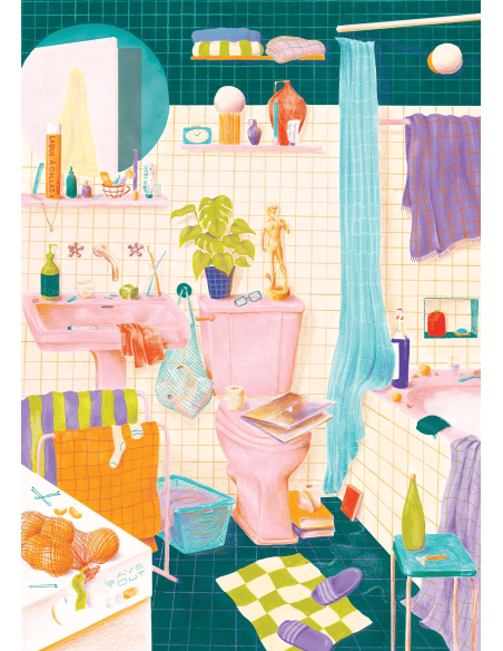 Soirée mousse, puzzle 500 pièces, salle de bain, brosse a dents, image visuel