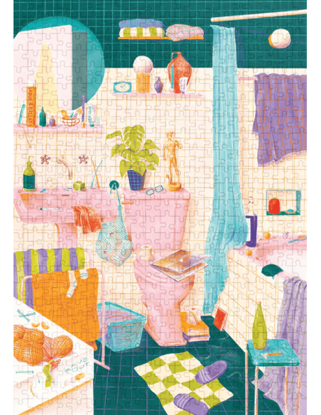 Soirée mousse, puzzle 500 pièces, salle de bain, brosse a dents, image visuel des pièces du puzzle