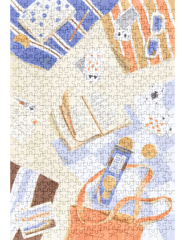 Du sable entre les pages - Puzzle 500 pièces - Serviette de plage, vacances, lunettes, visuel du puzzle fini