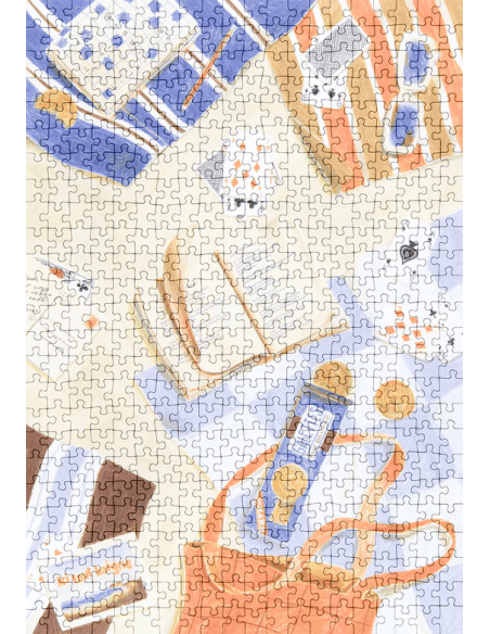 Du sable entre les pages - Puzzle 500 pièces - Serviette de plage, vacances, lunettes, visuel du puzzle fini