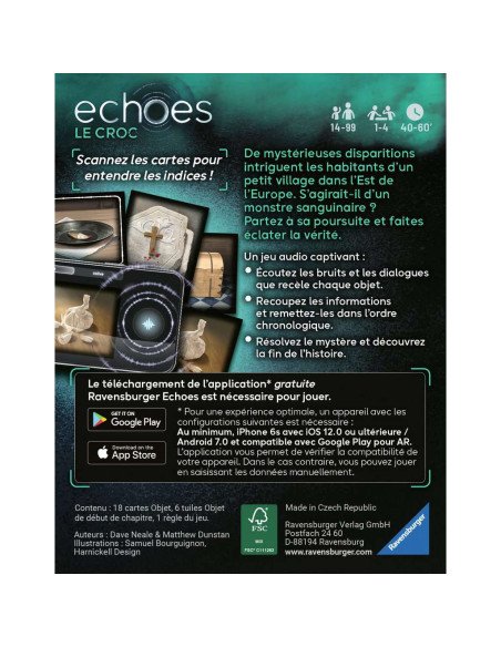 Echoes : Le Violon, jeu d'enquête, visuel de la boite arrière Echoes : Le Violon, jeu d'enquête, visuel de la boite arrière