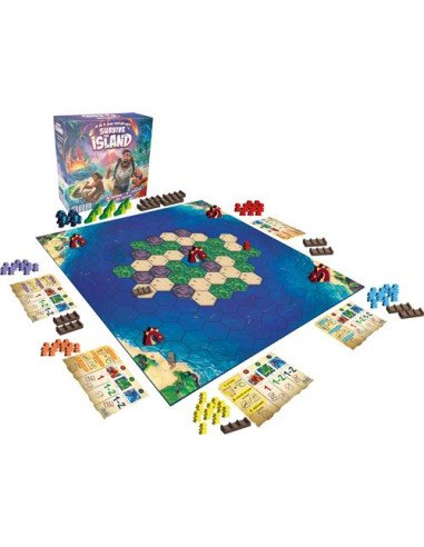 Survive The Island - Jeux Familiaux, jeux de course, survie, adversaire, Visuel des éléments, boite ouverte intérieur