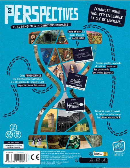 Perspectives (Boîte bleue) - Visuel du dos de la boite - Jeux d'Enquête - Précommande