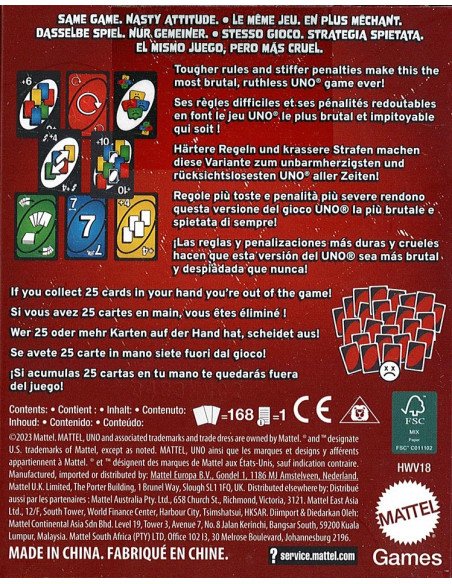 Uno : No mercy - Jeux de sociétés ambiance - Visuel de la boite arrière back