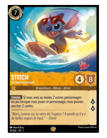 S1 - 021/204 - Stitch : Surfeur insouciant - Disney Lorcana - Série 1