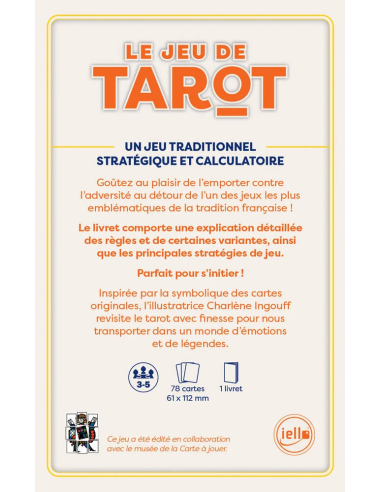 Cartes traditionnelles : Tarot - Illustré par Charlène Ingouff - Iello - Visuel de l'arrière de la boîte