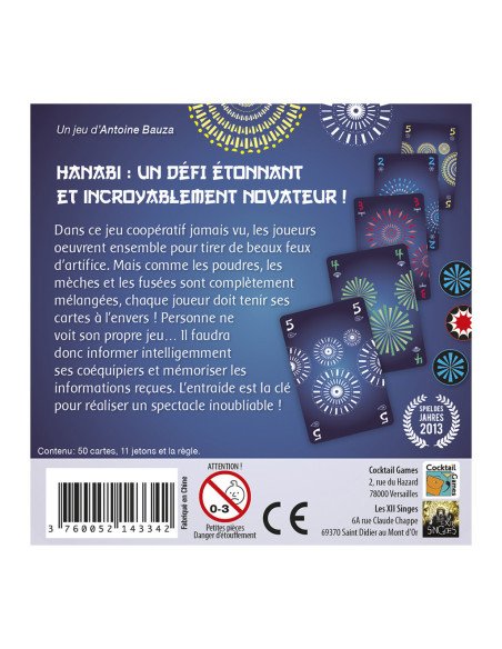 Hanabi - Jeux de société - Jeux Coopératifs - cover - couverture - visuel de l'arrière de la boîte