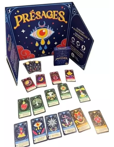 Présages - jeu de société familial boite bleue avec texte avant png jpeg face visuel  ouverte vue cartes