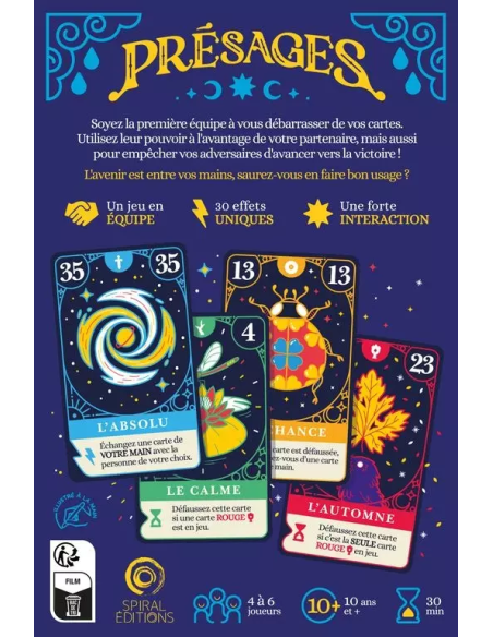 Présages - jeu de société familial boite bleue avec texte avant png jpeg face visuel  ouverte dos de la boite arrière dos