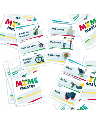 Mime master - jeu de société - contenu de la boite - cartes