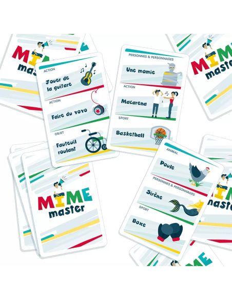 Mime master - jeu de société - contenu de la boite - cartes