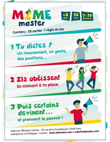 Mime master - jeu de société - dos de la boite de jeu
