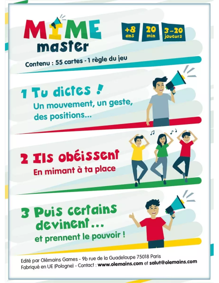 Mime master - jeu de société - dos de la boite de jeu