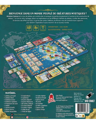 Wondrous creatures - Jeu de société - Jeu de placement d'ouvrier - Dos de la boite de jeu