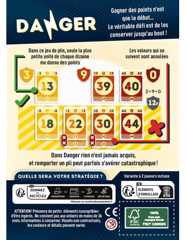 Danger jeux de carte apéro pas compliqué règles simple parties rapide visuel de la boite arrière
