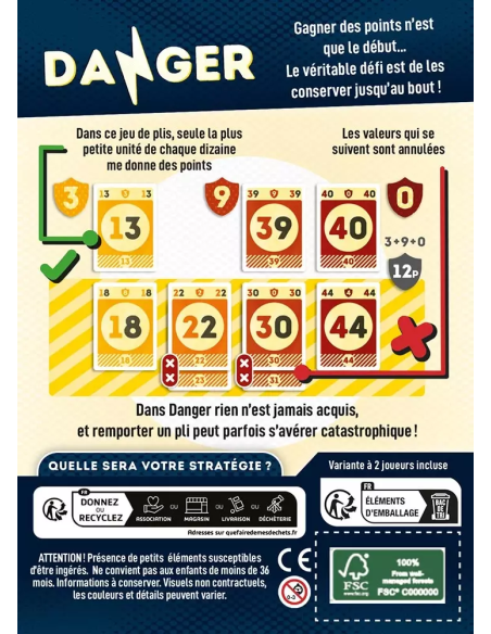 Danger jeux de carte apéro pas compliqué règles simple parties rapide visuel de la boite arrière