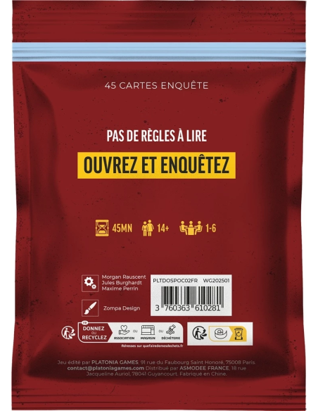 Dossiers criminels Pocket - Qui a tué Jasper Lord Ravary II - Dos de la boite de jeu