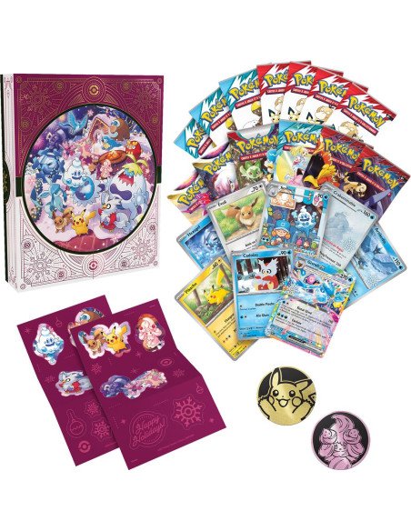 Calendrier des fêtes 2025 - Pokemon - Contenu de la boite - Boosters - Stickers - Tokens