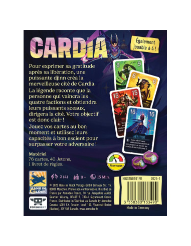 Duel pour Cardia - Super jeu 2 joueurs affrontement duel - Visuel du dos de la boite