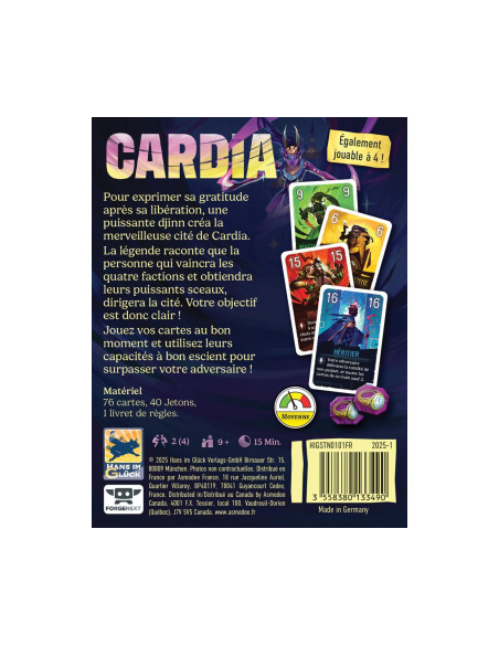 Duel pour Cardia - Super jeu 2 joueurs affrontement duel - Visuel du dos de la boite