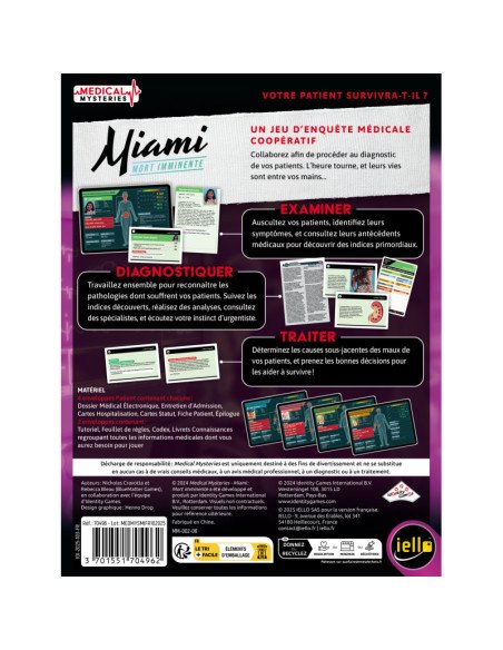 Medical mysteries Miami - Jeu de société - Visuel dos de la boite de jeu