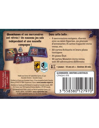 Gloomhaven - boutons et bestioles - jeu de société - visuel dos de la boite de jeu