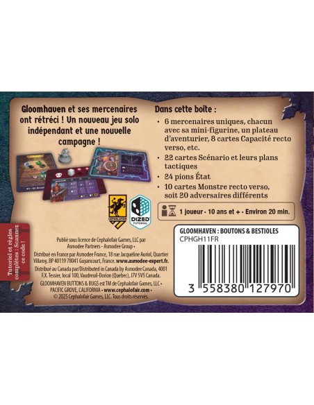 Gloomhaven - boutons et bestioles - jeu de société - visuel dos de la boite de jeu