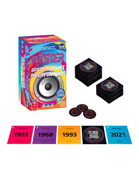 Hitster Plaisirs Coupables, boite, matériel