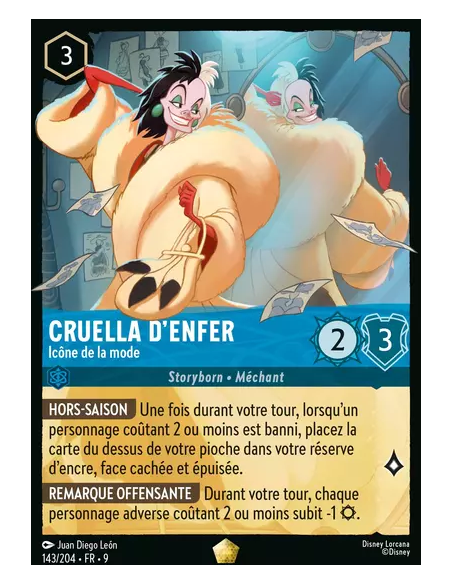 S9 - 143/204 : Cruella d'Enfer - Icône de la mode | Cartes à l'unité Lorcana