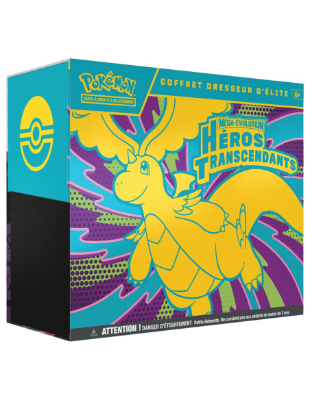 Image de l'ETB Pokémon Héros Transcendant - Un Méga Dracolosse jaune illustre cette ETB