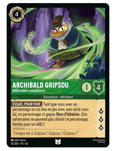 S10 - 076/204 : Archibald Gripsou - Milliardaire comploteur | Cartes à l'unité Lorcana