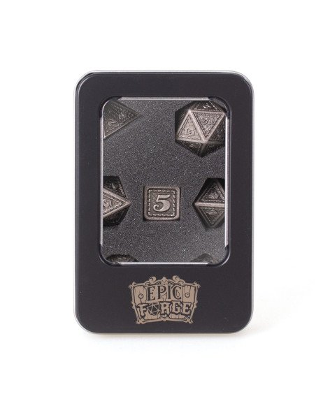 Lot 7 dés métal 16mm (boite métal) - Dragon Scale Silver