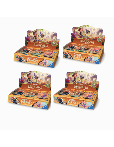 Image représentant quatre displays Lorcana ouvertes