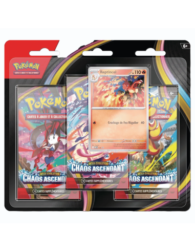 Image du tripack ME04 Chaos Ascendant avec la carte promo reptincel