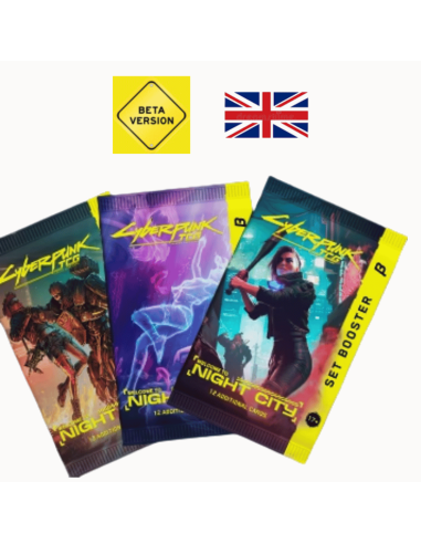 Image des Trois Booster Cyberpunk avec le Logo Beta Version et le Drapeau Anglais