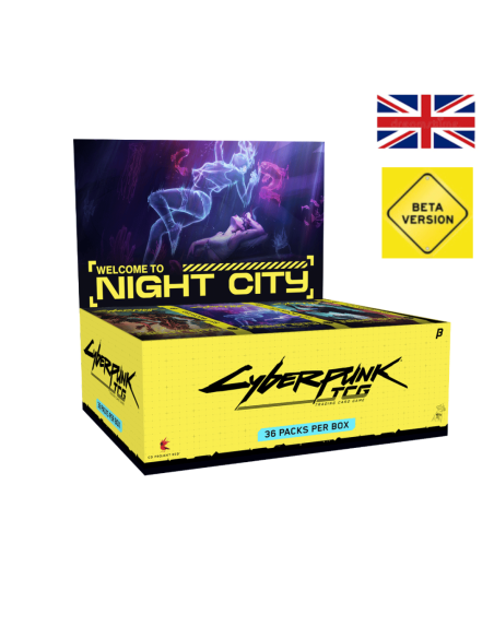 Image d'une display Beta Cyberpunk Ouverte avec le logo Beta Version et un drapeau anglais