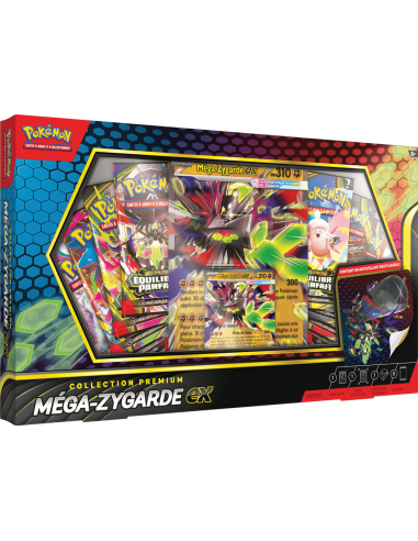 Visuel du coffret Mega Zygarde, on y voit les 8 booster et la carte Lenticullaire Zygarde