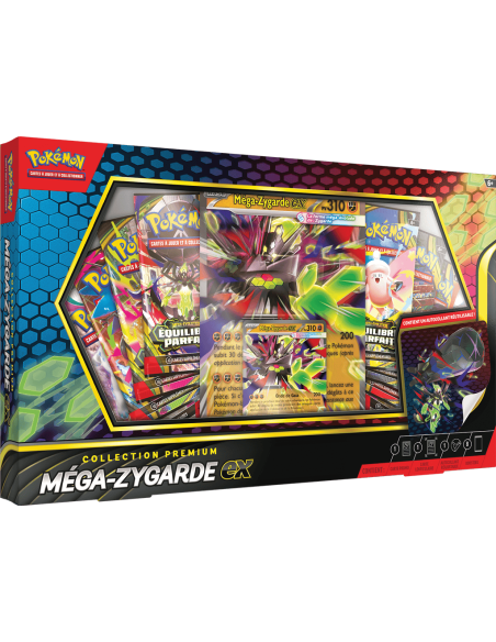 Visuel du coffret Mega Zygarde, on y voit les 8 booster et la carte Lenticullaire Zygarde