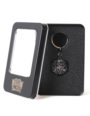 Porte clé D20 Noir doré - Accessoire de jeu