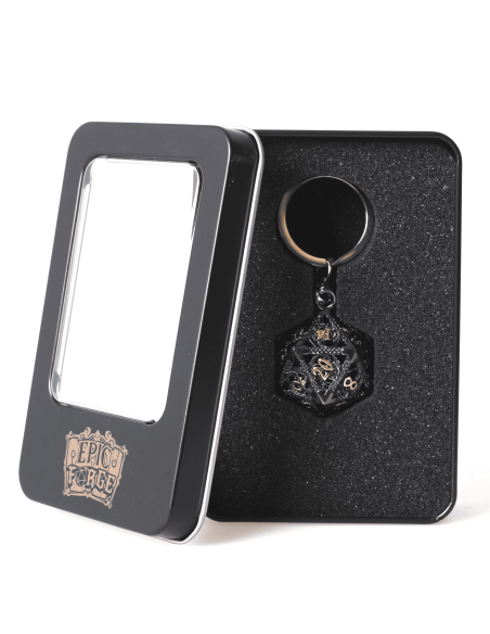 Porte clé D20 Noir doré - Accessoire de jeu