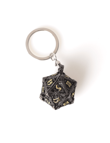 Porte clé D20 Noir doré - Accessoire de jeu