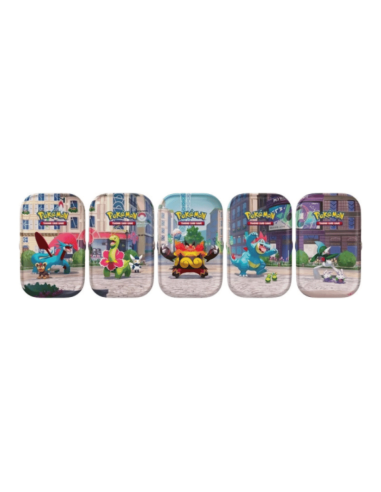 Visuel des 5 mini tins Pokémon ME03 et ME04