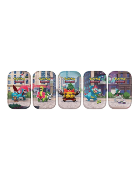Visuel des 5 mini tins Pokémon ME03 et ME04
