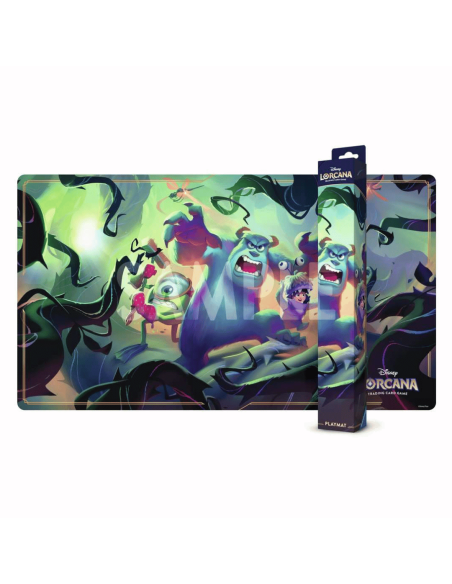 Image du tapis de jeu Lorcana Monstres et Compagnie avec son emballage