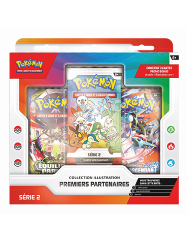 Image du coffret Premier Partenaire de face, avec un booster ME03, un booster ME04 et le booster Premiers Partenaires Série 2